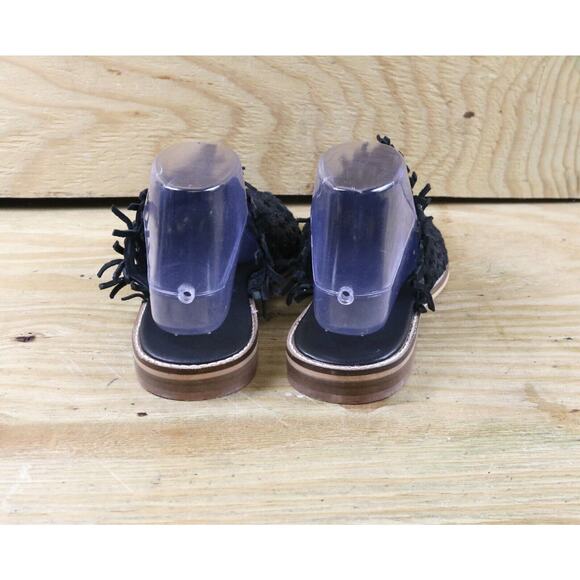 Free People Sandals 11 Black Mirage Woven 41 Mules Fringe Slides New - Picture 3 of 8